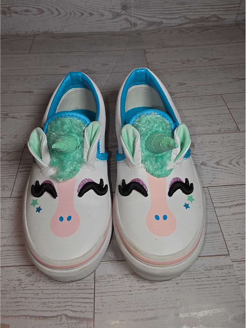 Vans Kids Size 12 Unicorn Custom Slip-On Shoes Mint Green Pink White